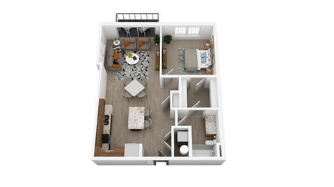 Floor plan for 1 bed, 1 bath, 741 sqft